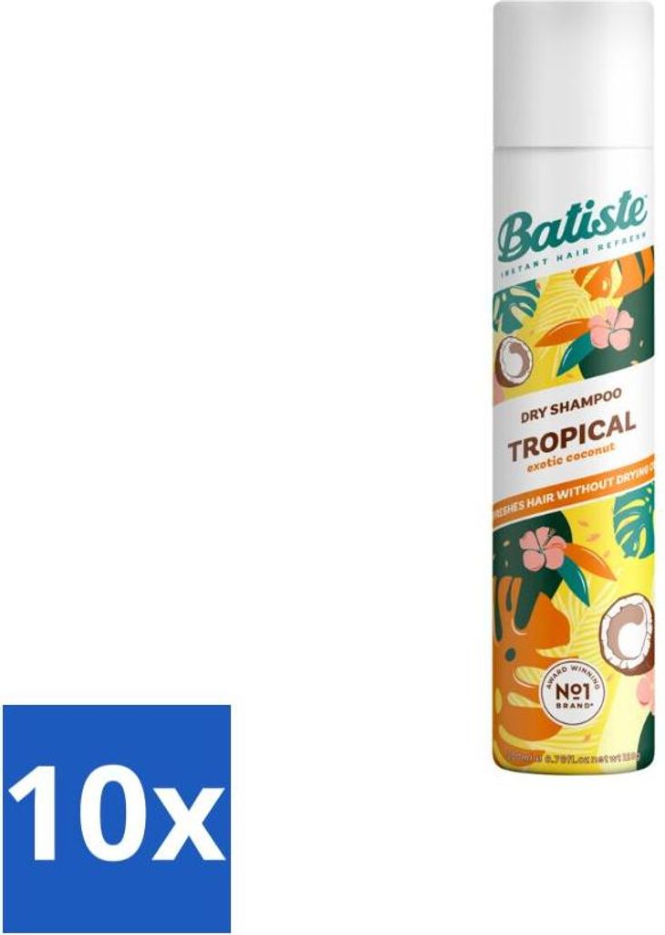 Batiste – Tropical – Trockenshampoo – Tropischer Duft – Erfrischt und stylt – 200 ml - Vorteilspack - 10 Stücke