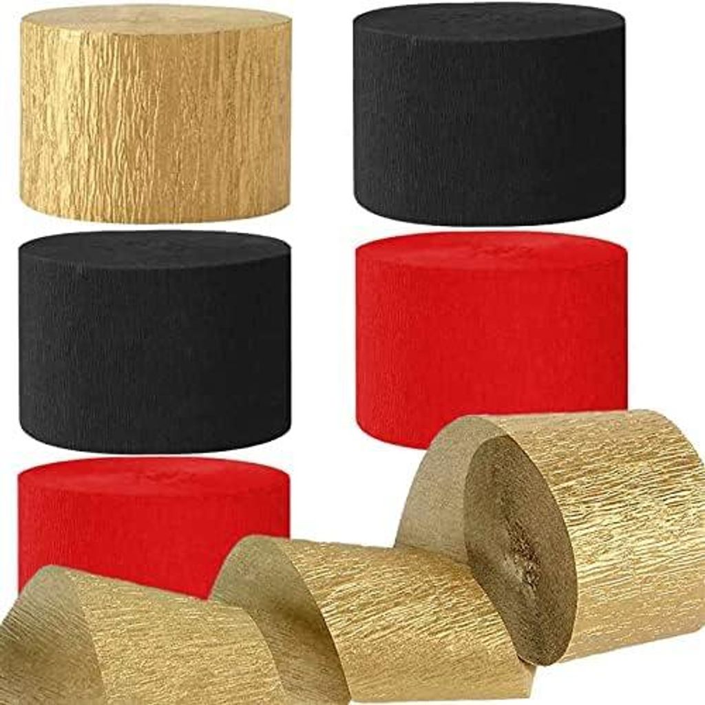 Kreppbänder Rot Gold Schwarz 4.5 cm x 25 m 12 Rollen Krepppapier Party Crepe Streamer Luftschlangen Dekorationen Rot Gold Schwarz