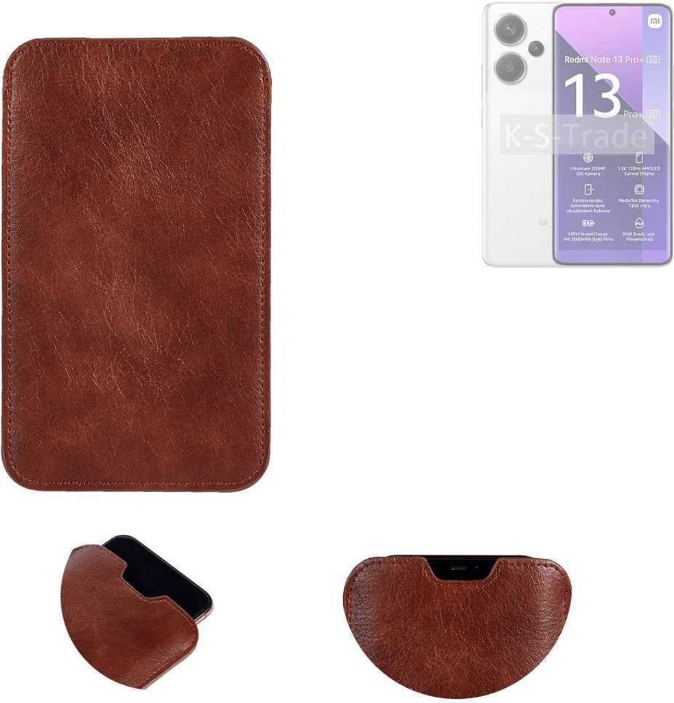 K-S-Trade Schutzhülle Handyhülle kompatibel mit Xiaomi Redmi Note 13 Pro + 5G Handytasche Kunstleder Sleeve in braun