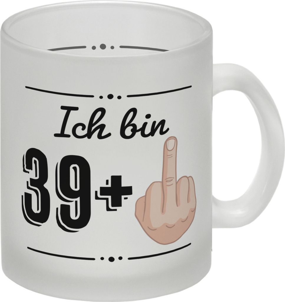 Witziger Glas Tasse für den 40. Geburtstag mit Motiv: Mittelfinger
