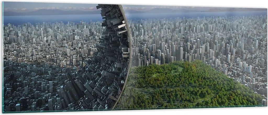 Bilder auf glas - Baum Park Abstraktion Stadt - 140x50cm - Glasbilder - Wandbilder - Kunstdruck - zum Aufhängen bereit - Wanddekoration aus Glas -...