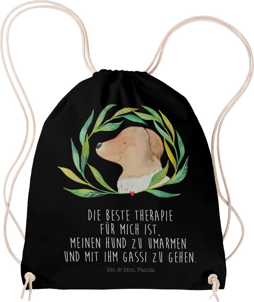 Mr. & Mrs. Panda gym tasche Hund Blumen - Schwarz - Geschenk, sporttasche klein, Kleiner Rucksack, Beutel, Gassi gehen, wander, Sprüche, Hunde, Hu...