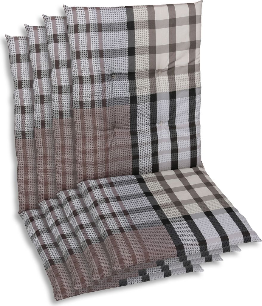 GO-DE Textil, Sesselauflage Mittellehner, 4er Set, Farbe: braun, Maße: 108 cm x 48 cm x 5 cm, Rueckenhoehe: 60 cm
