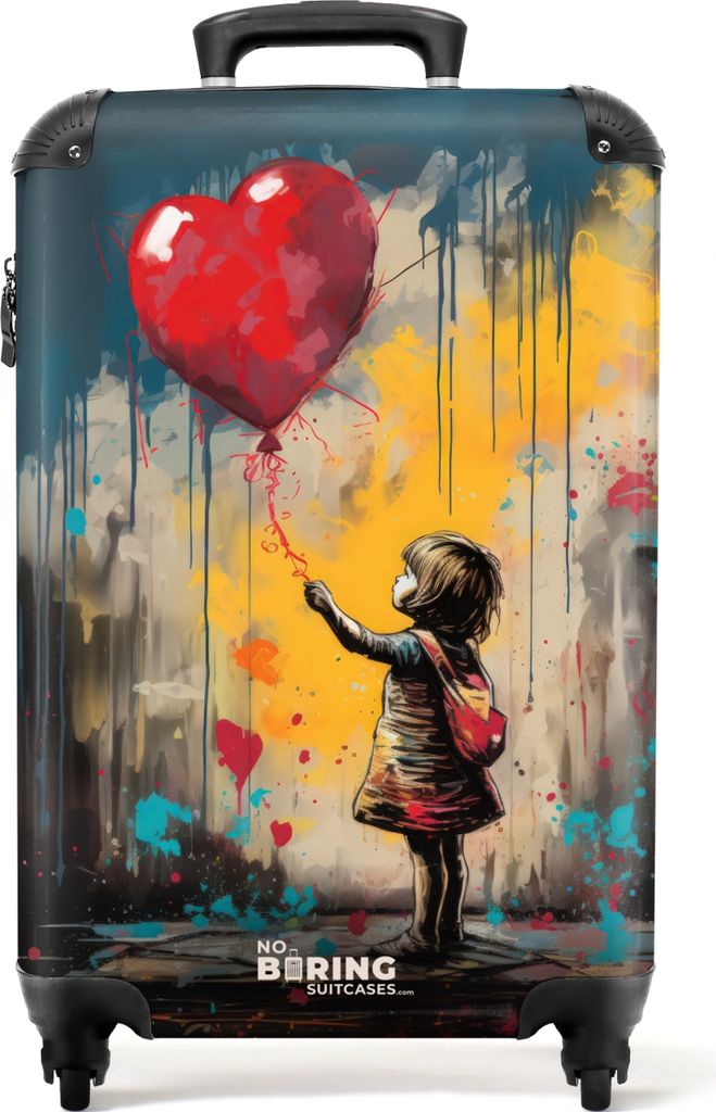 NoBoringSuitcases.com Koffer Handgepäck Trolley Rollkoffer Kleine Reisekoffer mit 4 Rollen - Mädchen mit Luftballon im Graffiti-Stil - Cabin Si...
