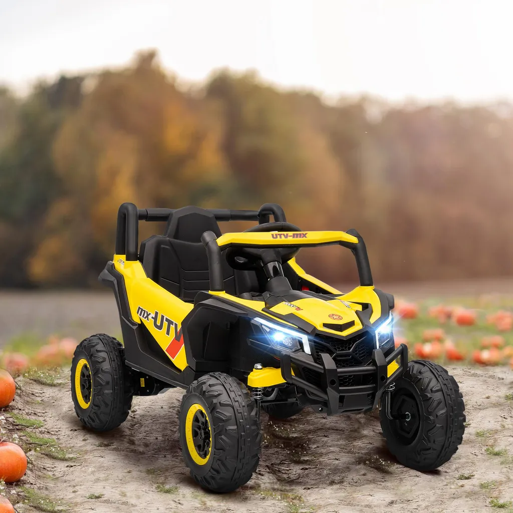 Voiture UTV 12V jaune pour enfant avec télécommande et roues robustes - 4