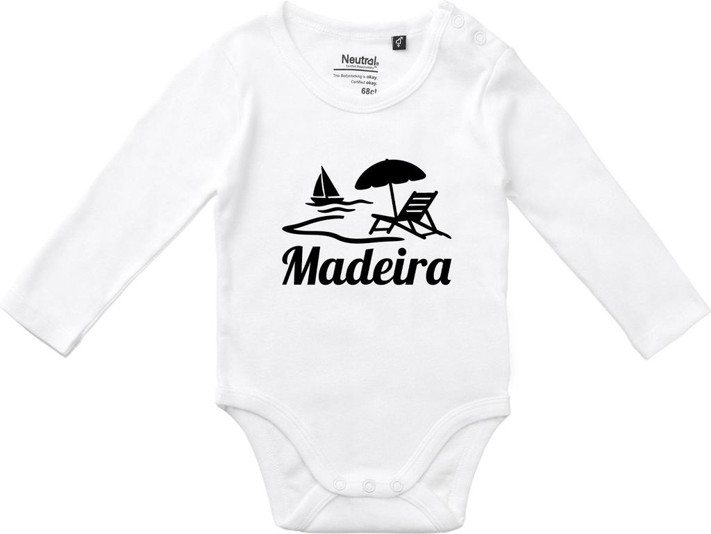 Huuraa Baby Body Madeira Inselmotiv Portugal 74 White Baumwolle Fairtrade Langarmbody Geschenkidee