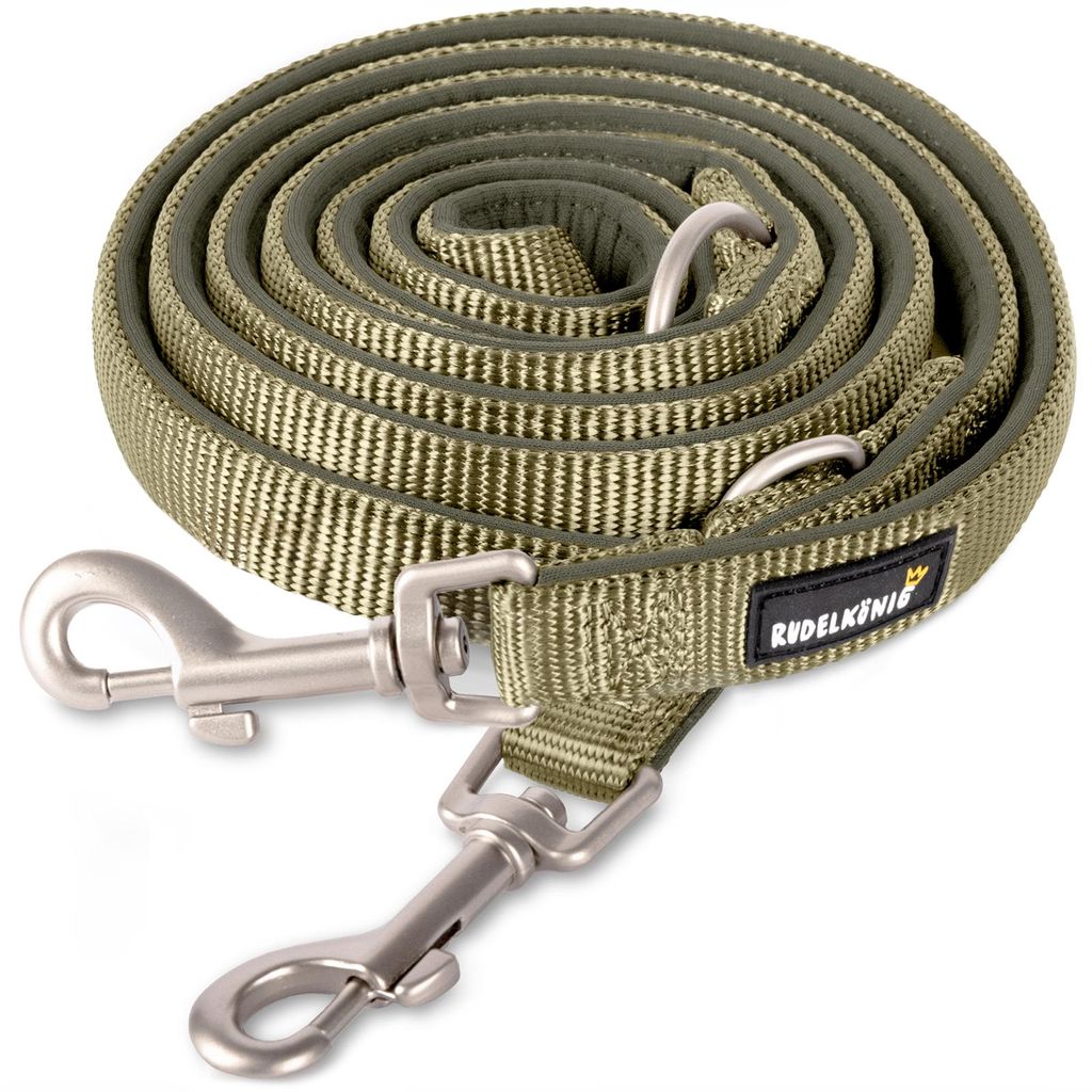 RUDELKÖNIG Führleine Bella in khaki – 2,30 m verstellbare & gepolsterte Hundeleine für große Hunde