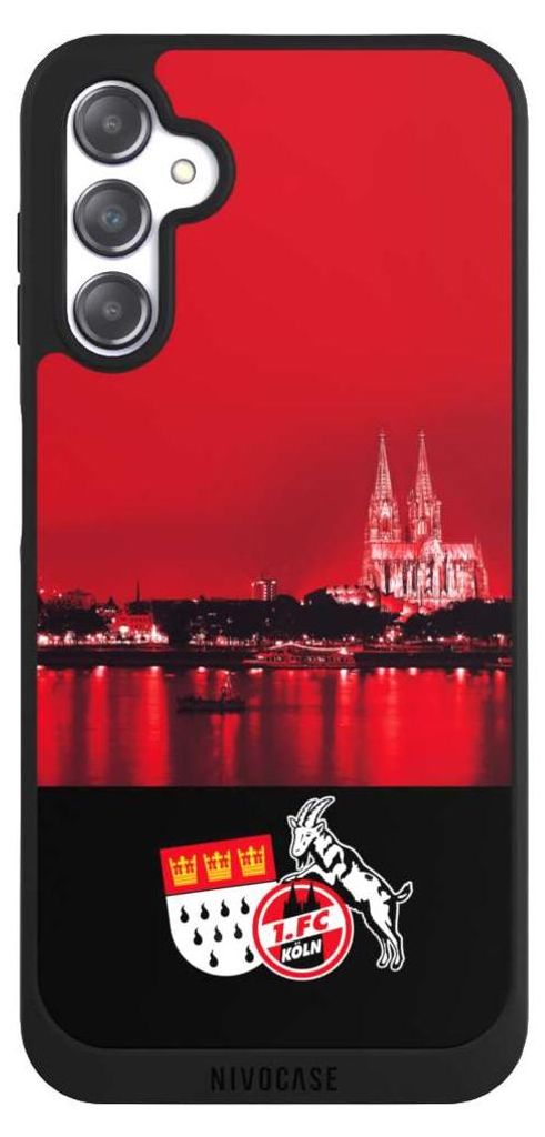 NIVOCASE Handyhülle für Samsung Galaxy A14 5G Hülle NIVOpure Case Schwarz 1. FC Köln Offizielles Lizenzprodukt Skyline