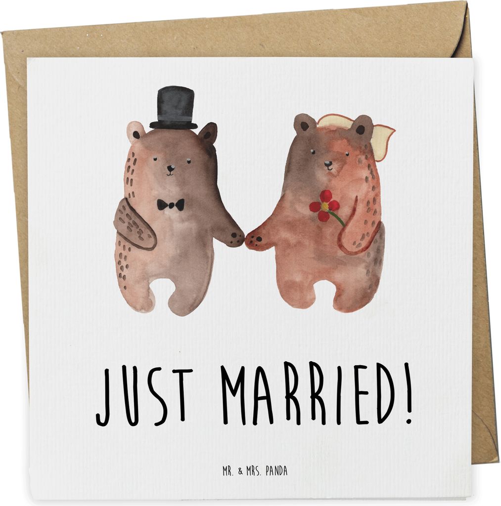 Mr. & Mrs. Panda Glückwunschkarte Bär Heirat - Weiß - Geschenk, Klappkarte, Teddy, Grußkarte, doppelkarte, anlasskarte, faltkarte