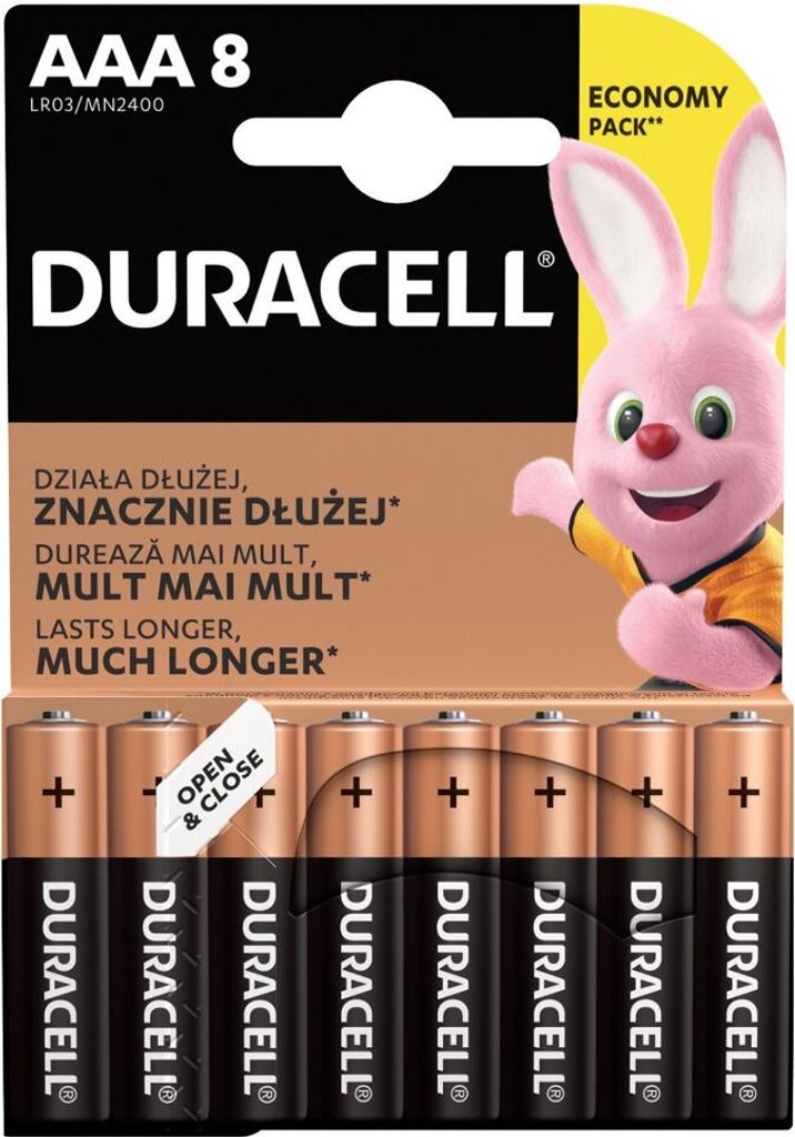 Alkalibatterie, AAA (LR03), AAA, 1,5V, Duracell, Blister, 8er-Pack, 42323, Basic