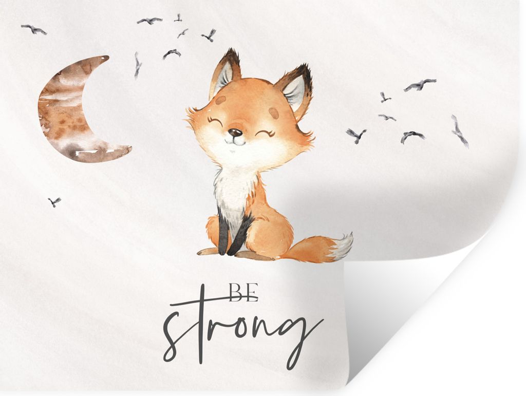MuchoWow Wandtattoo Wandsticker Wandaufkleber Zitate - Aquarell - Stark sein - Kinder - Fuchs - Tiere 160x120 cm Selbstklebend und Repositionierb...