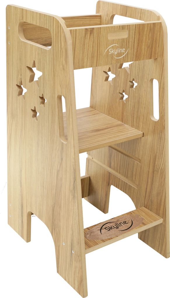 Skyline Steh und Lernturm Baby ab 1 Jahr Montessori Learning Tower Höhenverstellbar Tritthocker Kinder Indoor Möbel Kinderzimmer Trittschemel Kit...