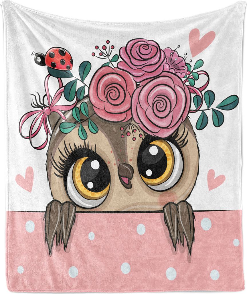 ABAKUHAUS Tiere Weich Flanell Fleece Decke, Cartoon Eulen mit Marienkäfer, Gemütlicher Plüsch für den Innen- und Außenbereich, 125 x 175 cm, P...