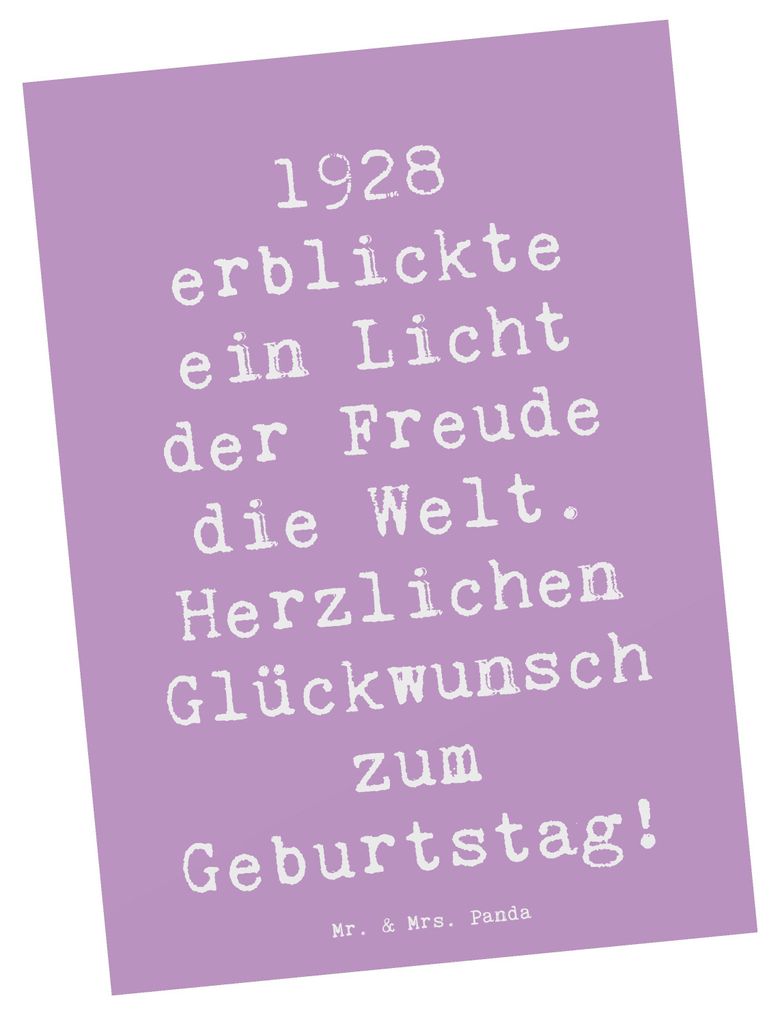 Mr. & Mrs. Panda Postkarte Spruch 1928 Geburtstag Freude - Lavendeltraum - Geschenk, Liebe, historisch, Grußkarte, Happy Birthday, besondere Gebur...