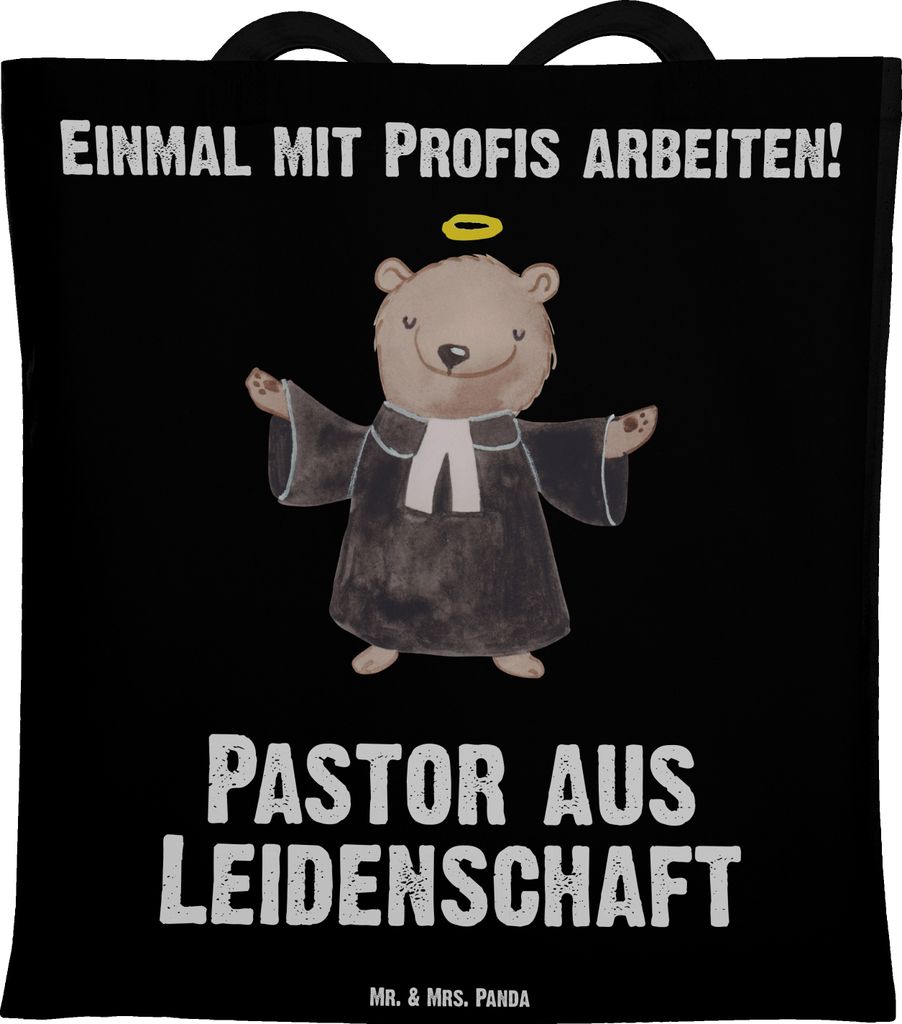 Mr. & Mrs. Panda dokumententasche Pastor Leidenschaft - Schwarz - Geschenk, Lustig, Tasche, Schultasche, Pfarrer, Spruch, Jutebeutel, Shopping, Kir...