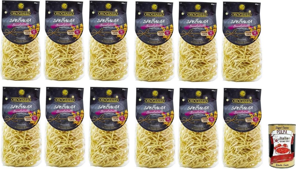 12x Oro Giallo Scialatielli Pasta,Italienische Nudeln aus Hartweizengrieß 500g + Italian Gourmet Polpa di Pomodoro 400g Dose