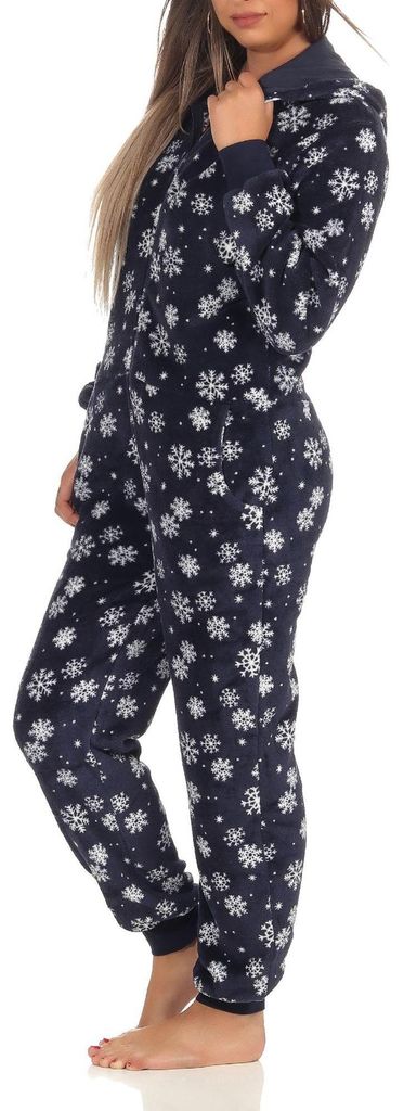 Wunderschöner Damen Jumpsuit, Overall mit Kapuze im winterlichen Design - 291 267 97 951 ; marine , 48/50