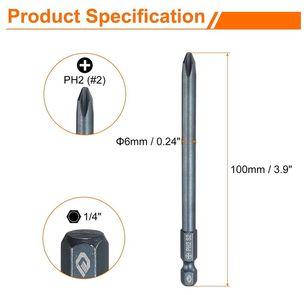 3 Stš¹ck PH2 Phillips Schraubendreher Bit Set mit 1/4" Sechskantschaft, 6,0mm Stab 100mm Lang Magnetische Blau Kreuzkopf Bitsatz S2 Stahl Bohrer ...