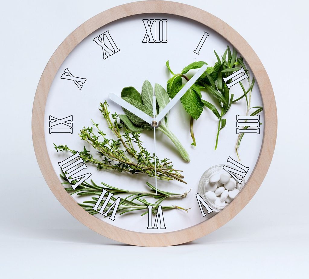 Holzuhr 30fi cm wanduhr - weiße Spitzen - Kräuter