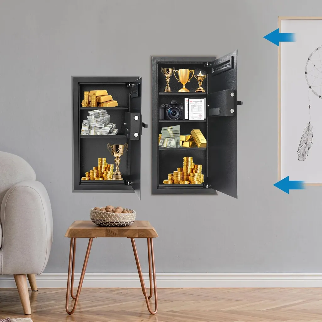 Coffre-fort mural pour documents et bijoux - Code de sécurité - Gris - 4