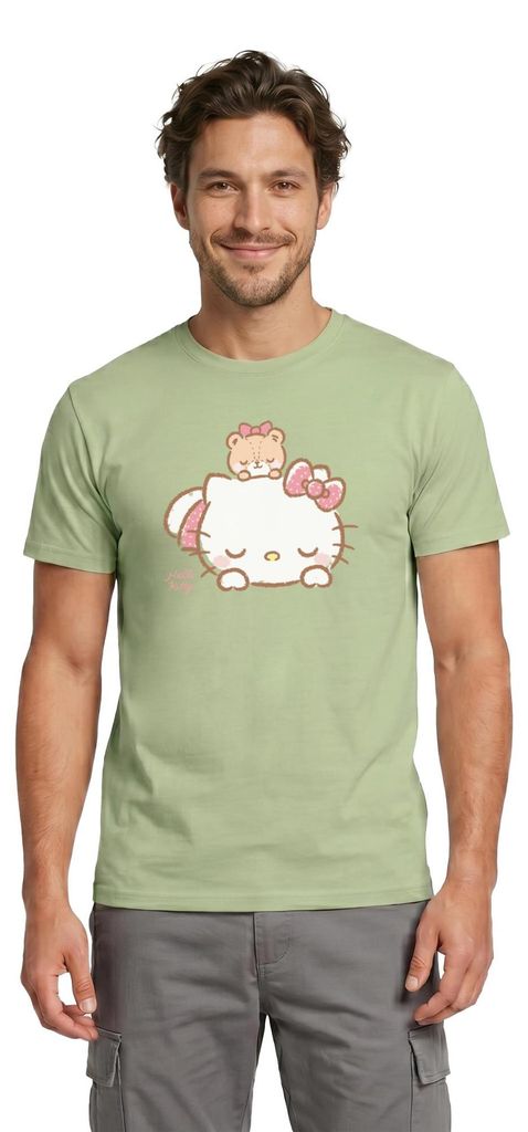 Spreadshirt Hello Kitty Mit Teddy Auf Dem Rücken Männer T-Shirt, 3XL, Sage