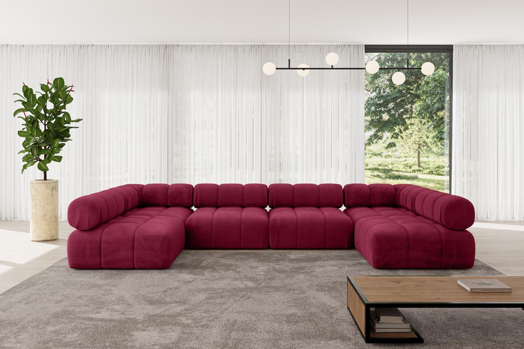 ALTDECOR Modulares Sofa Ecksofa in U-Form - Garvo-U2 - 380x190x70 cm Bordeauxrot Corner modular Sofa Eckcouch Couch Wohnlandschaft Cauchsofa Polste...