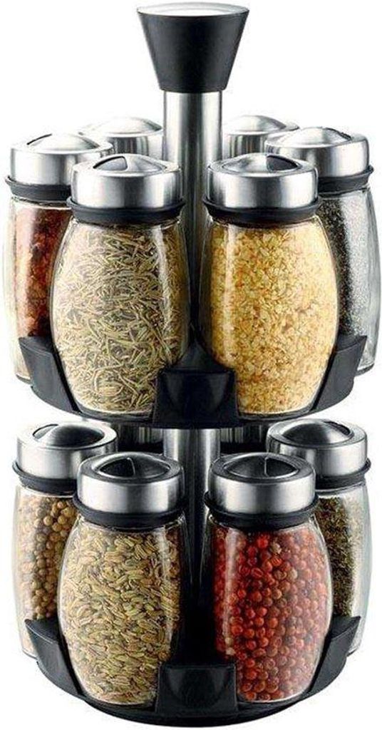 Drehregal für 12 Gewürzgläser und Shaker Set für Küchenflaschen