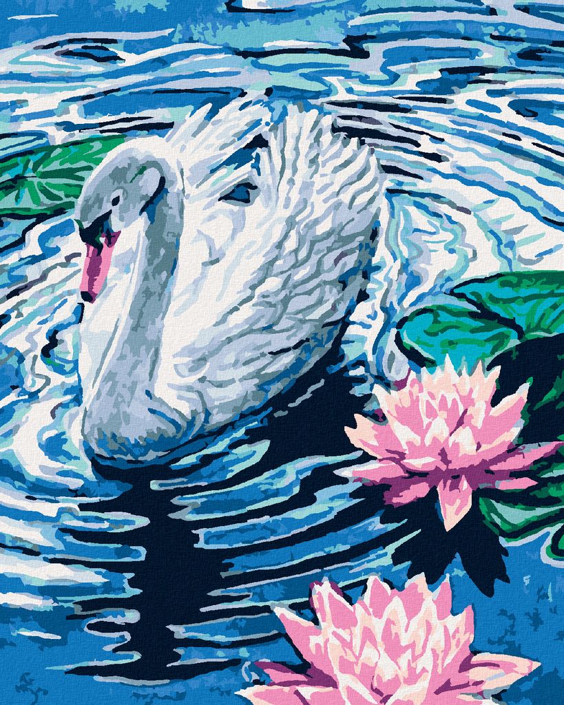 Zuty - Malen nach Zahlen - SCHWAN MIT ZWEI SEEROSEN, 40x50 cm, ohne Keilrahmen