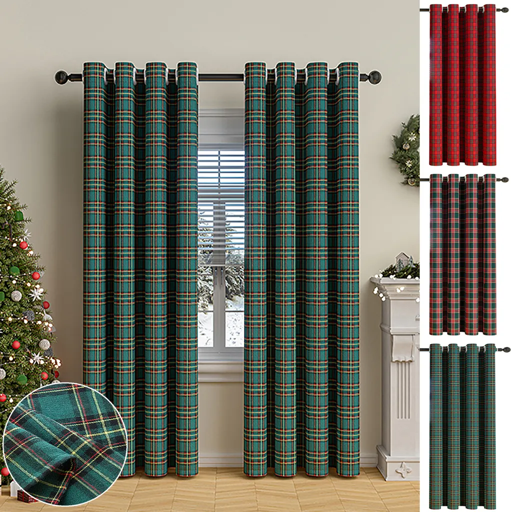 Offerta Set 2 Tende Oscuranti 132x213 cm Quadri Verdi Stile Country