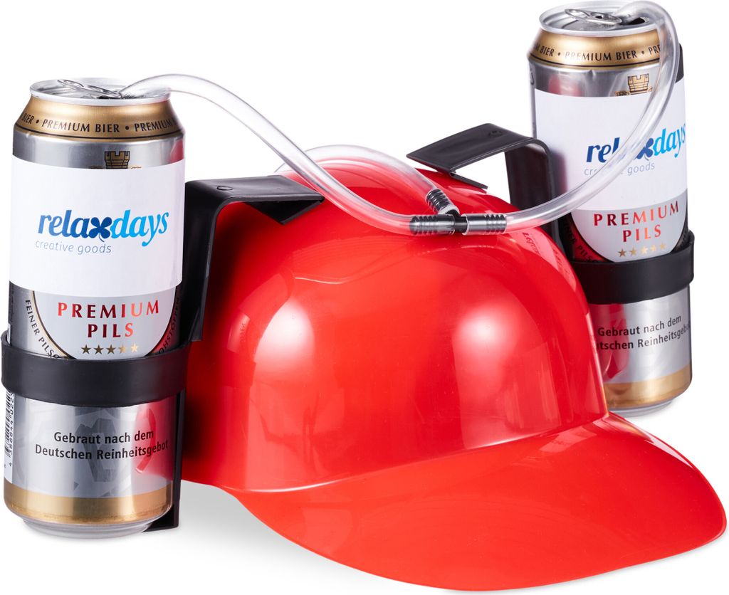 Relaxdays Party Trinkhelm, Helm mit Schlauch, für 2 Dosen Produktbild 