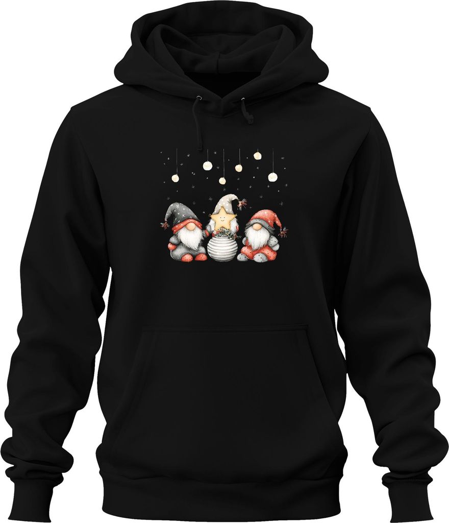 Weihnachtswichtel Stern Kugel skandinavisch süß Geschenk rot grau Uni Hoodie Kapuzenpullover, Schwarz, XL