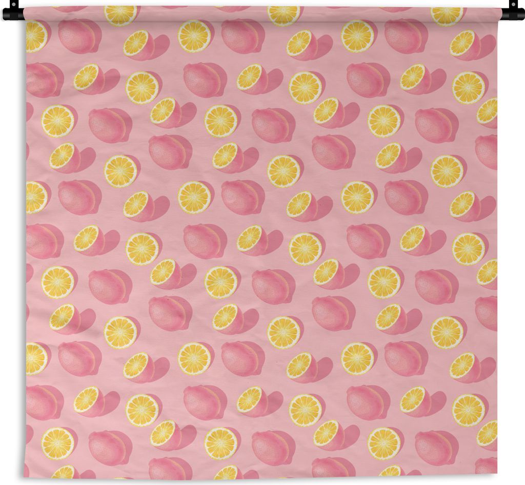 MuchoWow Wandteppich Wandbehang Sommer - Zitrone - Rosa 150x150 cm Tapisserie Dekoration Wandtuch - Wohnaccessoires - Modernes