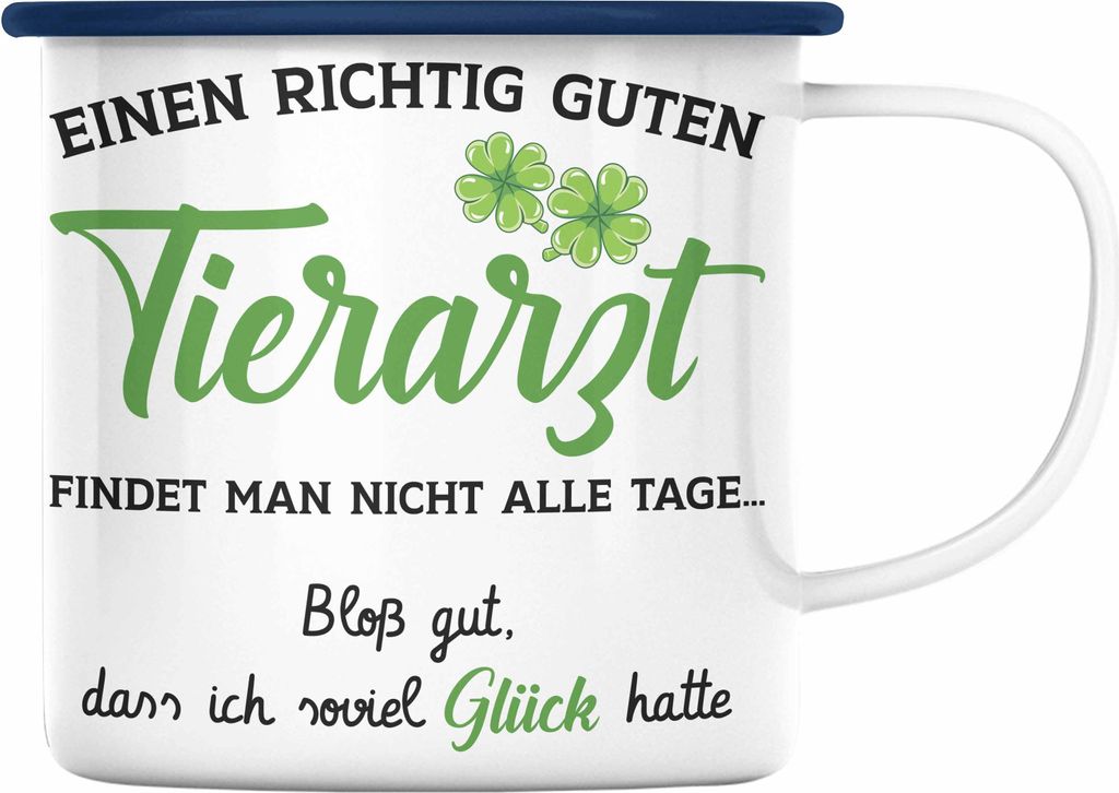 Trendation - Bester Tierarzt Geschenk Emaille Tasse Geschenkideen Veterinär Danke Dankeschön Weihnachten (Blau)