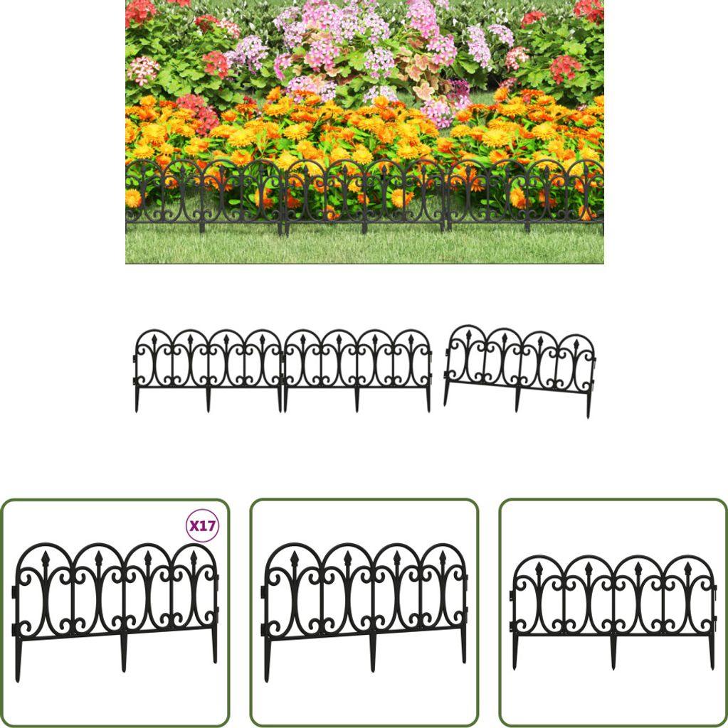 The Living Store Rasenkanten 17 Stk. Schwarz 10 m PP