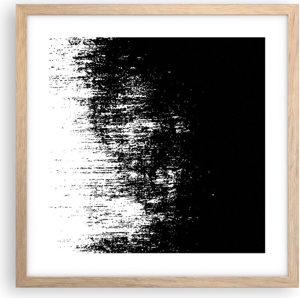 Gerahmtes Poster - Rahmen in heller Eiche - Abstraktion dunkel schwarz und weiß - 40x40 cm - Wand Bild - Wanddeko - Wandbilder - Kunstposter - Wan...