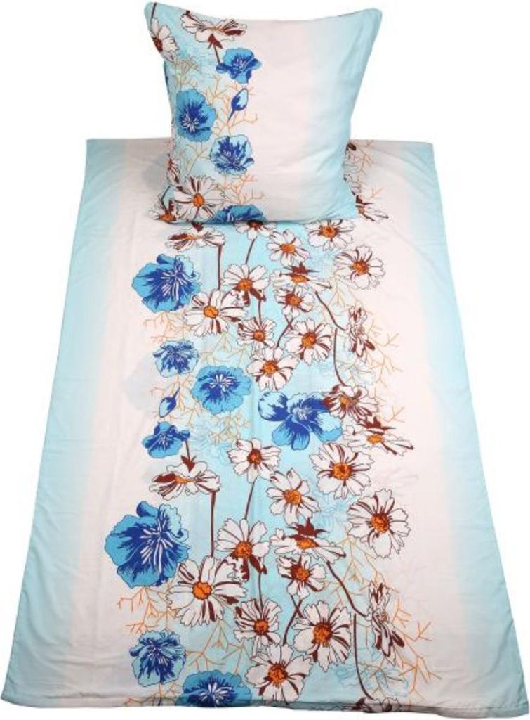 A floral patterned duvet cover and pillowcase set laid out flat.
