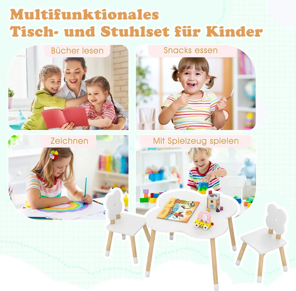 Table de jeu pour enfants ensemble 3 pièces blanc et bois dès 3 ans