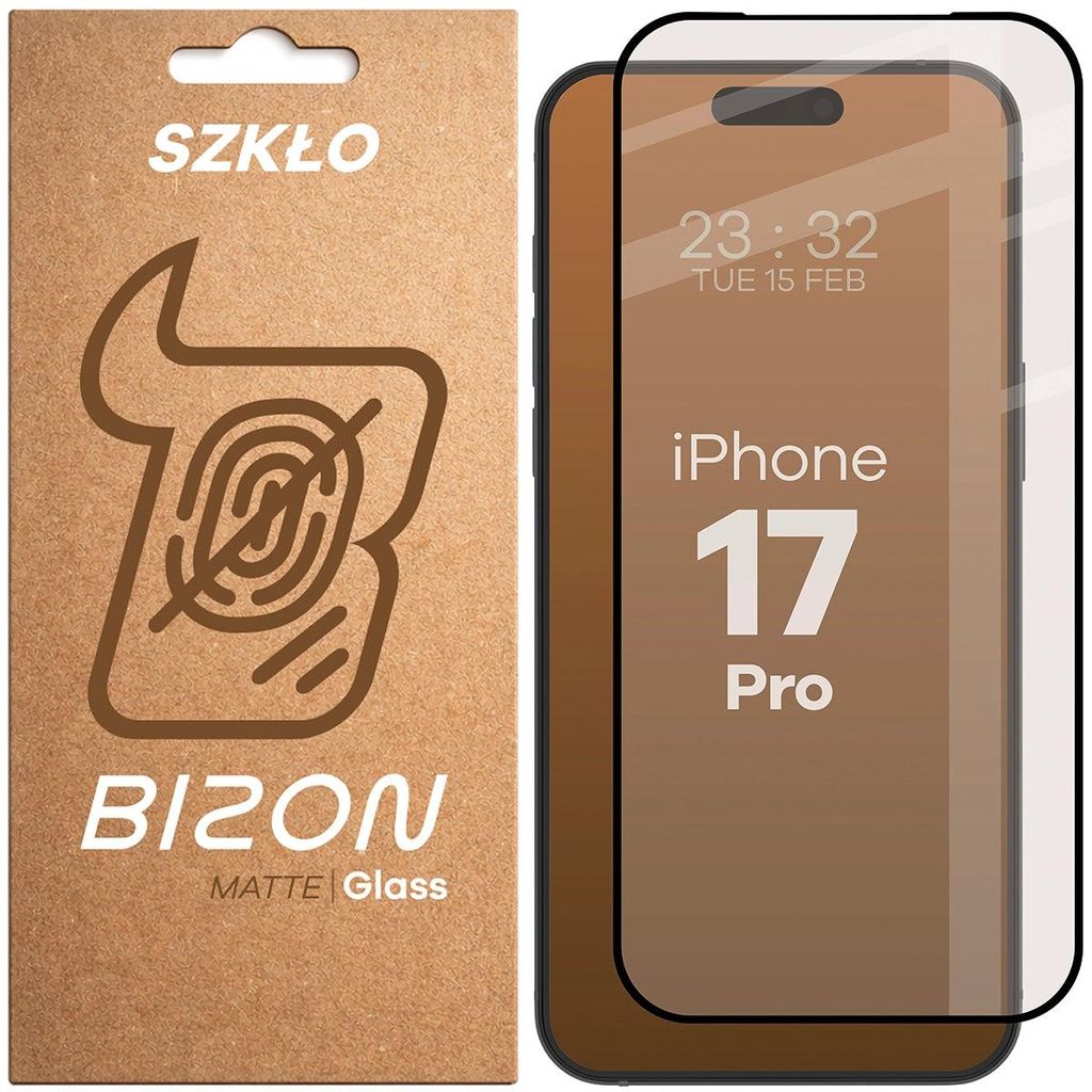Mattes Hartglas für iPhone 17 Pro, Bizon Glass Matte, Schwarzer Rahmen