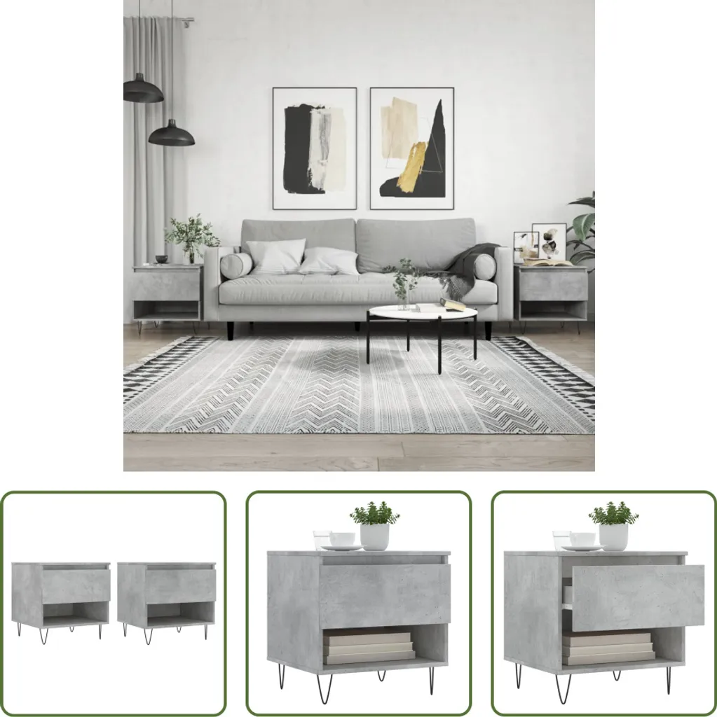 Tavolini Salotto Moderni Grigio Cemento 50x46x50 cm - Set da 2 Pezzi