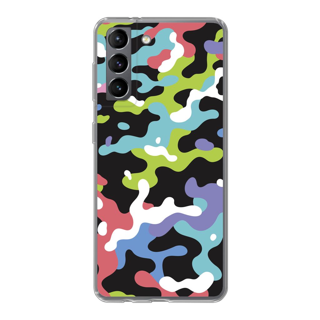 MuchoWow Handyhülle Schutzhülle Hülle für Samsung Galaxy S21 Buntes Camouflage-Muster Silikon Softcase Handy Hülle - Softcase