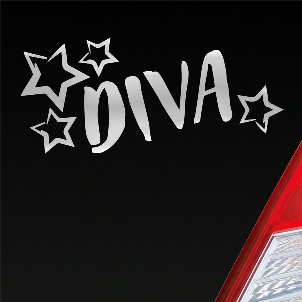 Auto Aufkleber Diva Sterne Stars Schriftzug 17,5x10 cm Silber Sticker Heckscheibenaufkleber