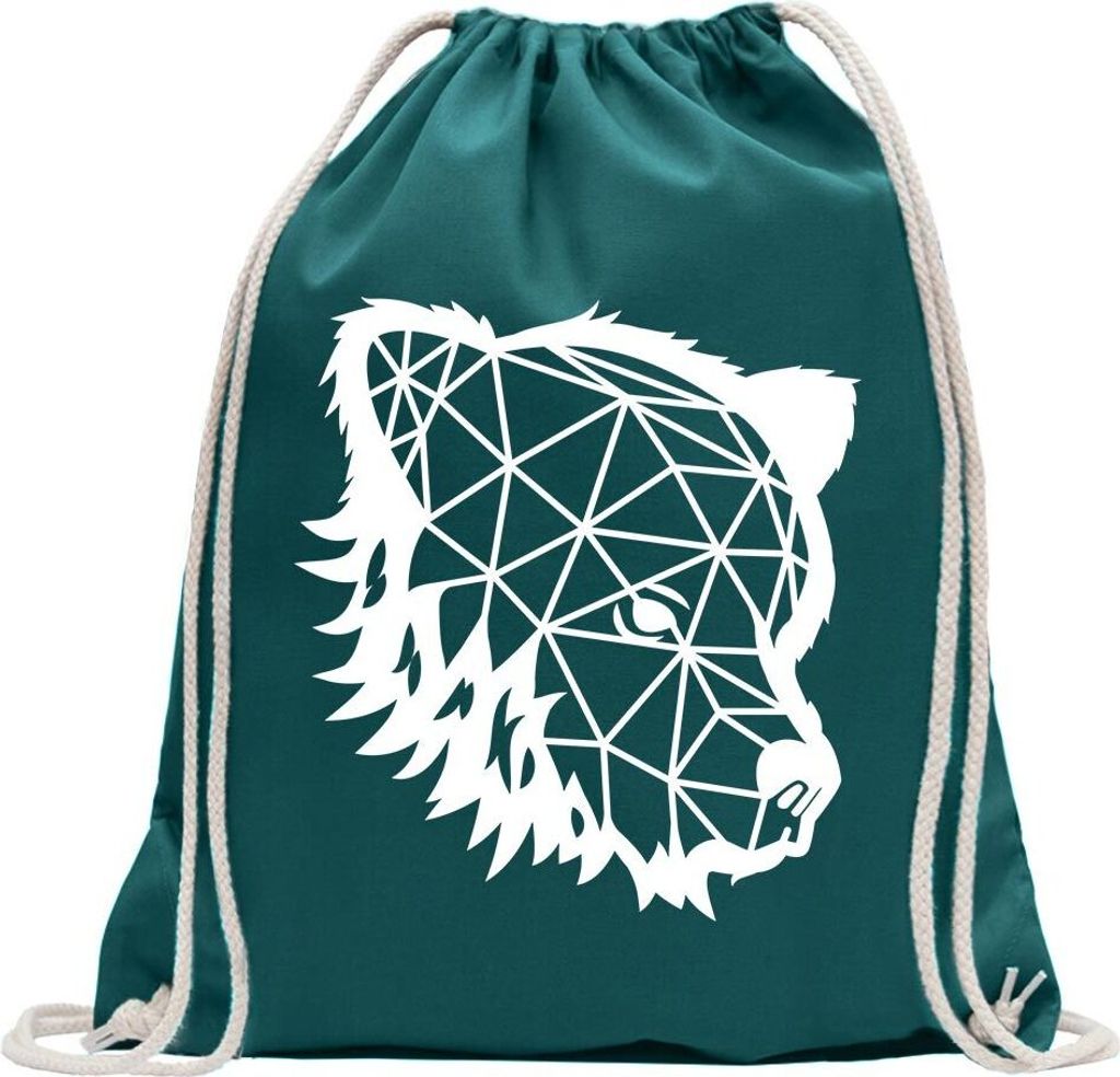 Kiwistar - Turnbeutel - petrol - Polygon Bär Figur Tier Art - Fun Rucksack Sport Beutel Gymsack Baumwolle mit Ziehgurt