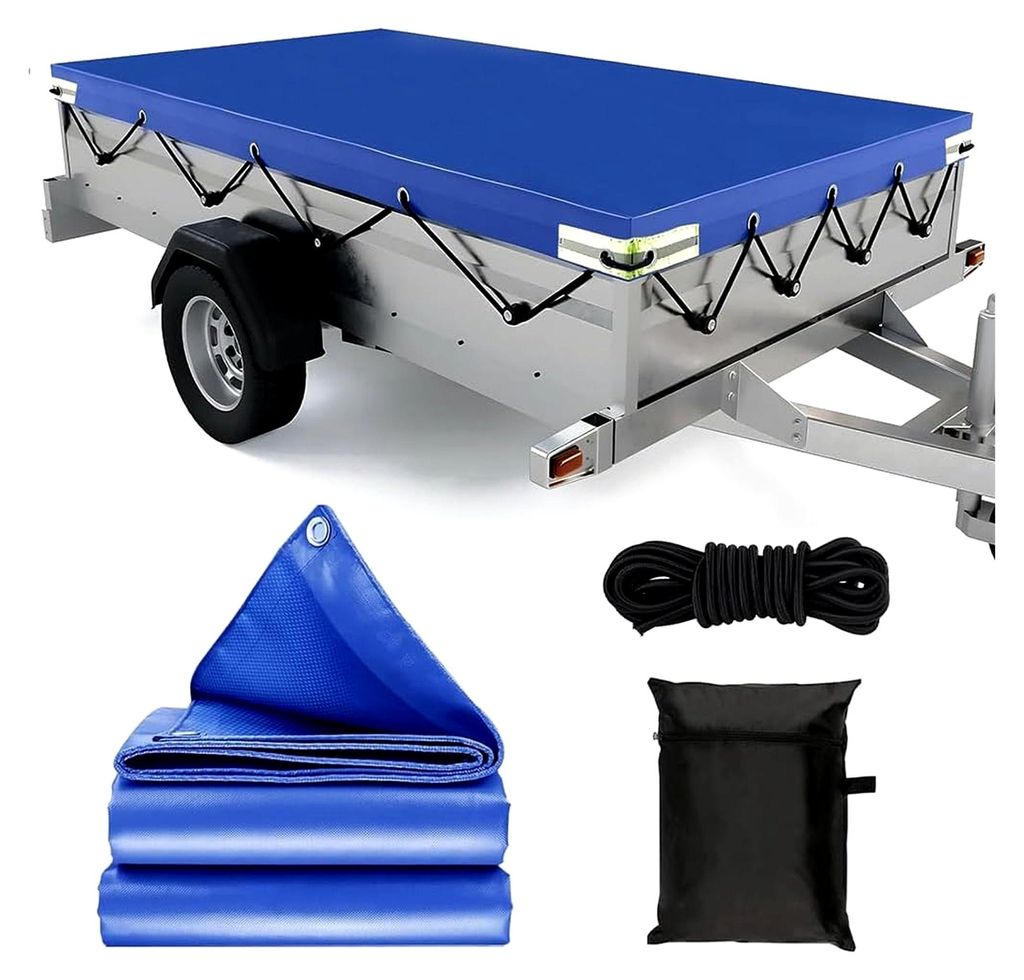 Anhängerplane 210x115x10cm mit 8m Seil - 420D Oxford, Wasserdicht, Sonnenschutz für PKW-Anhänger, Blau