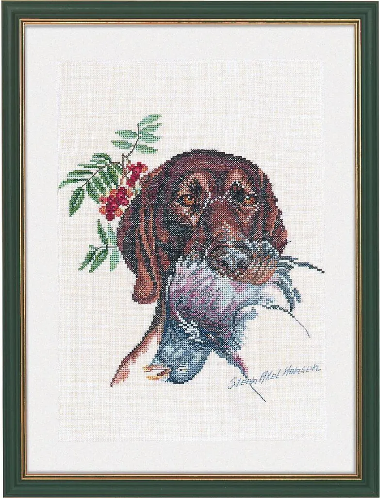 Eva Rosenstand Punto Croce Contato - Cane da Caccia e Colomba 30x40cm