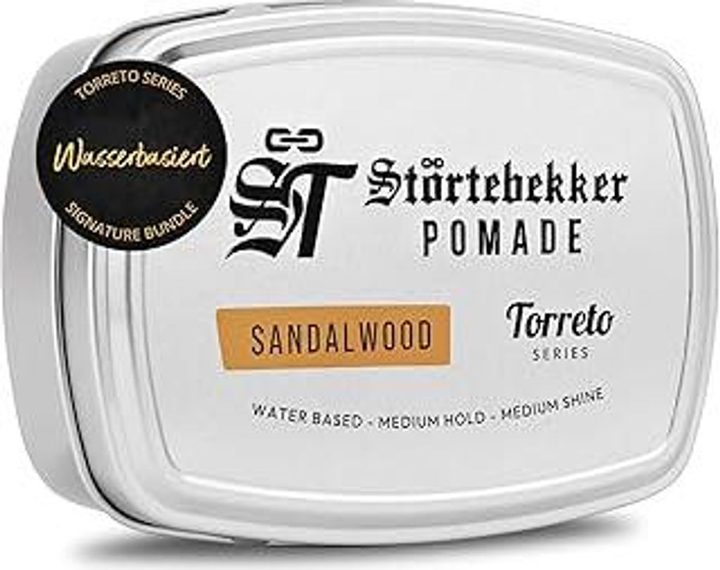 StörtebekkerPremium Pomade Wasserbasiert Sandelholz - Pomade Herren 'Torreto Series' - Mittlerer Halt - Mittlerer Glanz - Haarwachs 125ml - Barber...