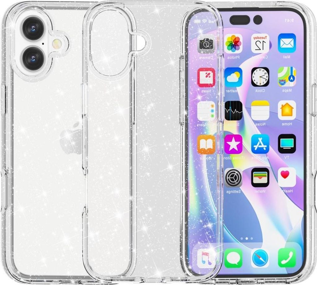 iPhone 16 Hülle - Coverup Glitzer TPU Back Cover - Transparent