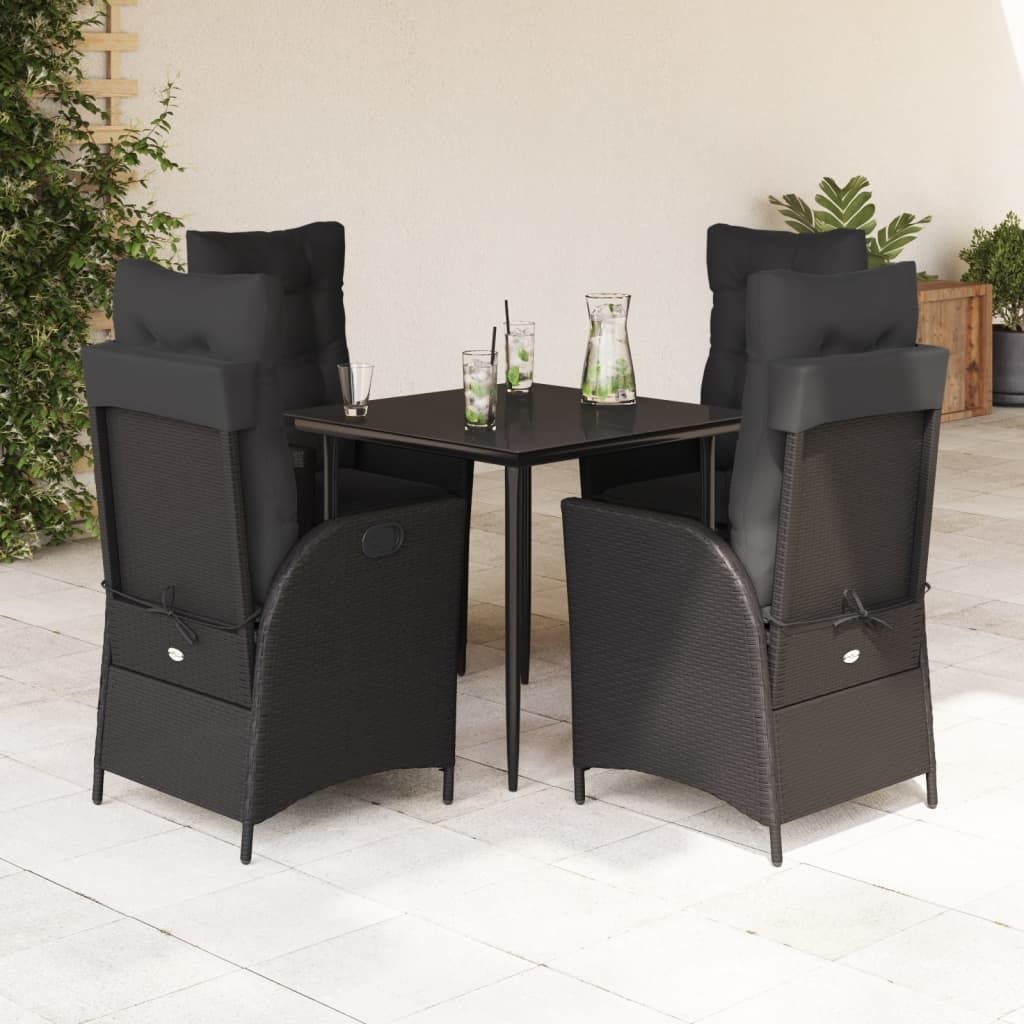 Maison Exclusive - 5-tlg. Garten-Essgruppe mit Kissen Schwarz Poly Rattan