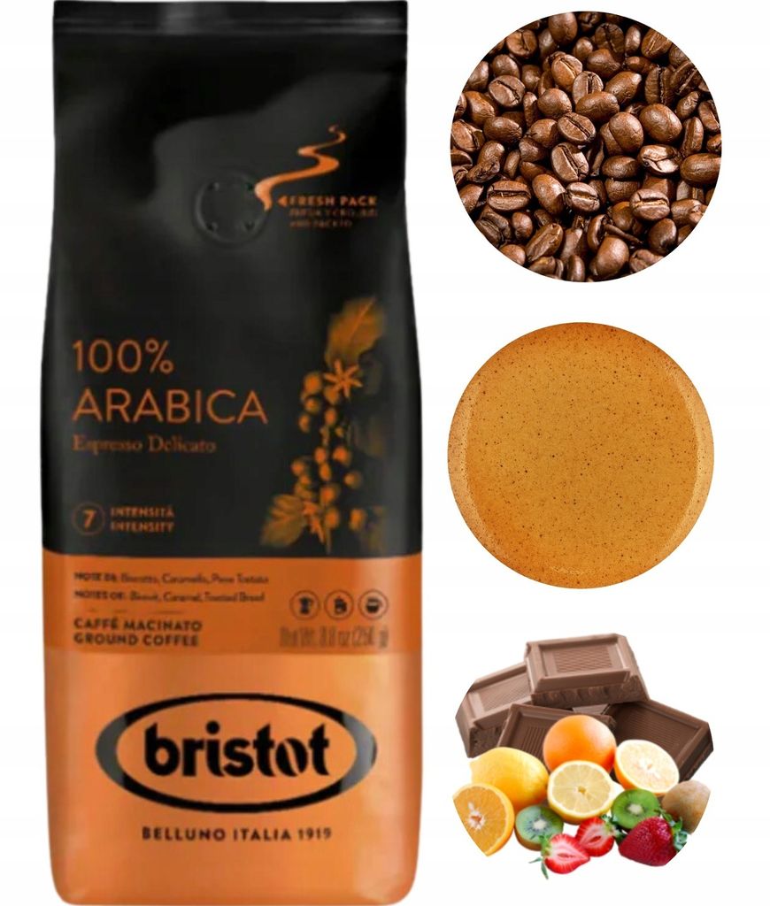 Bristot, zrnková káva, Arabica 100%, 500g, středně pražená, Obrázek produktu 
