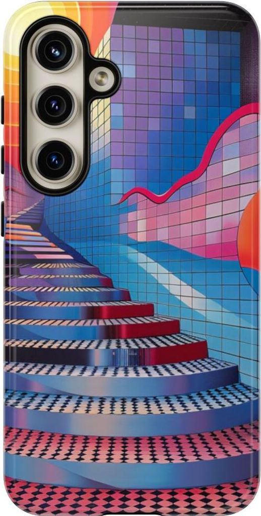 Bunte geometrische Treppe mit Sonnenmotiv – Hülle Kompatibel mit Samsung Galaxy S24