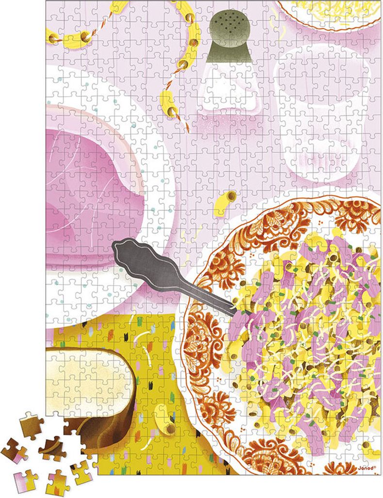 Janod Puzzle Essen und Trinken - Pasta mit Schinken 500 TeileKarton